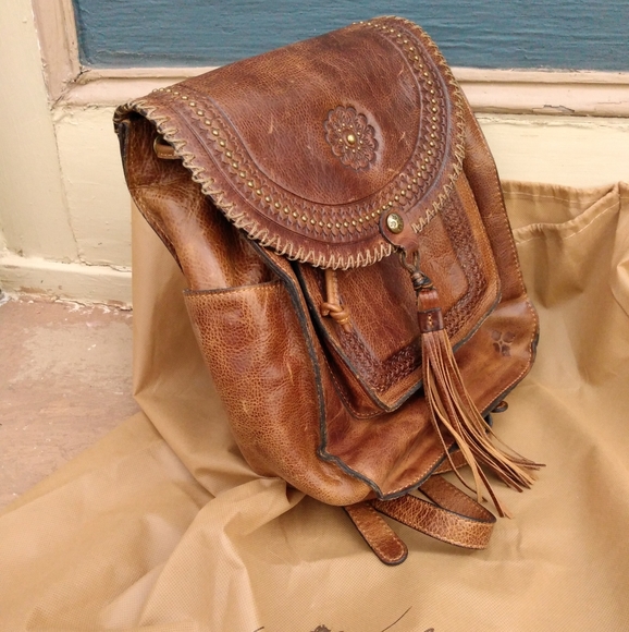 Brown Leather Backpack with Tassel - Picture 3 of 12